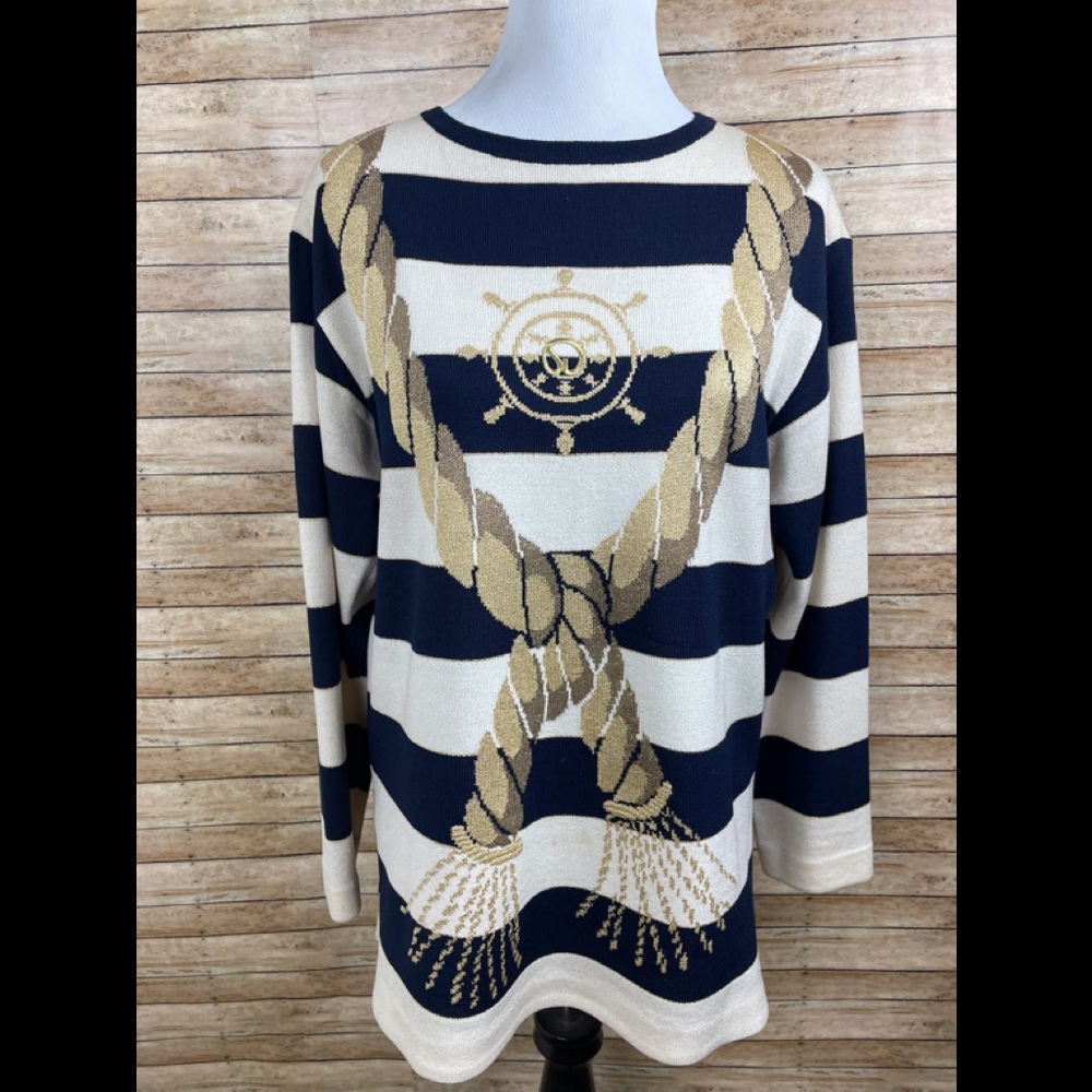 St John Collection Sweater By Marie Grey Santana Knit Nautical sz Med